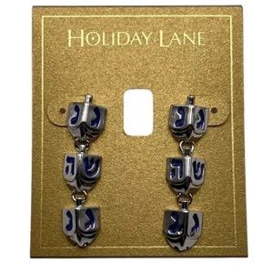 INC International Concepts Silver-Tone Dreidel Linear Drop Earrings Blue NWT